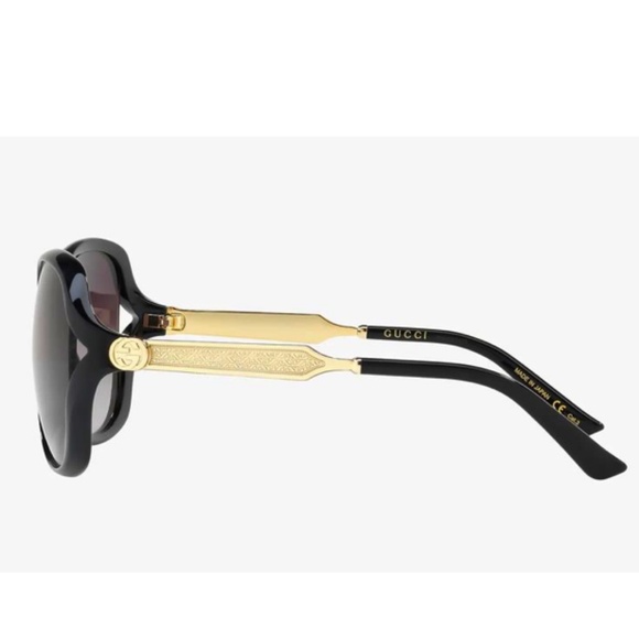 GUCCI GG0076SK 001 Gold/Black 60mm Butterfly Sunglasses